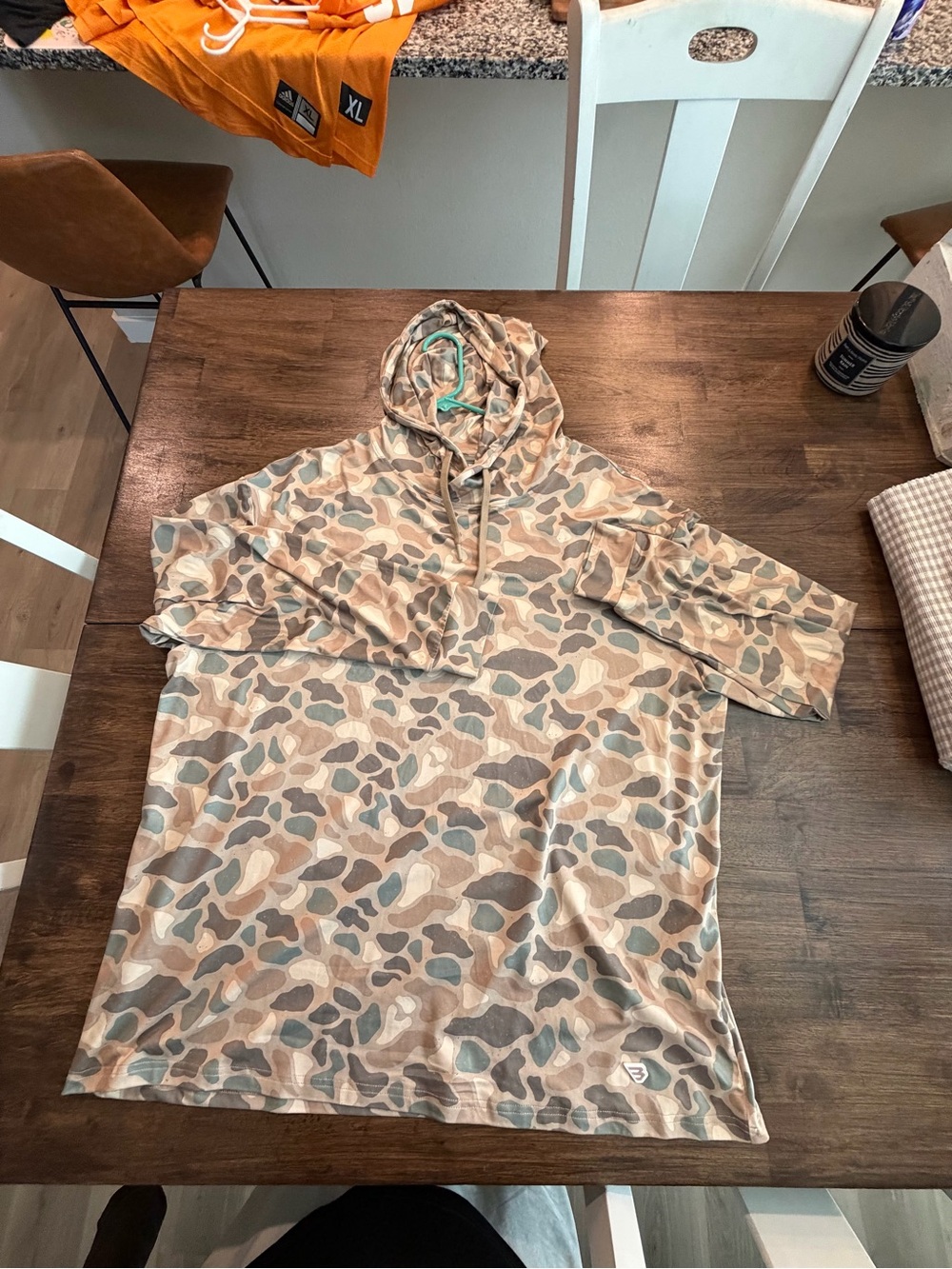 BURLEBO Camo Hooded Pullover in Tan, Brown and Olive